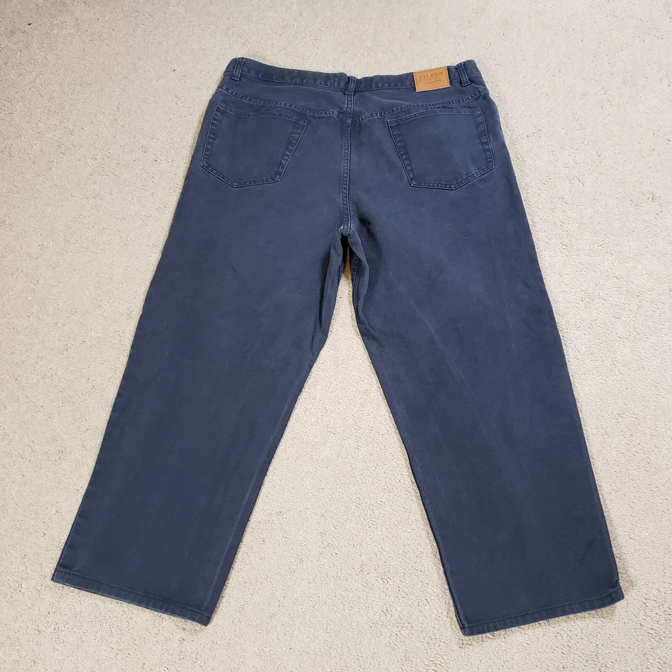 C.C. Filson Dry Tin Cloth Pants Mens 40 (38x26) Navy Blue Straight Leg Jeans - Image 3 of 4