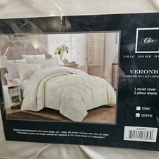 Chic Home Veronica 3 Piece Duvet Cover Set Pinch Pleat Queen 90" x 90" Shams 2