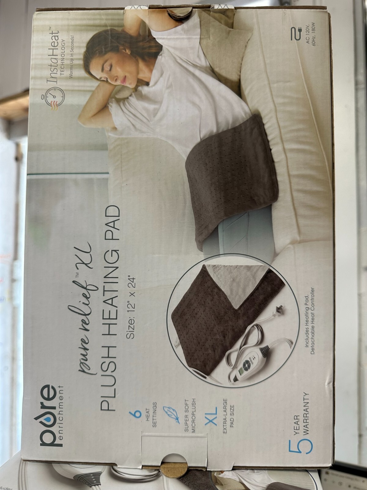 Pore Enrichment Pure Relief XL Plush Heating Pad Size 12"x24" Brand new