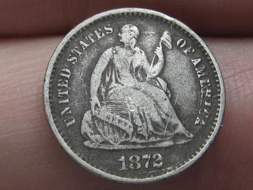 1872 P or S Seated Liberty Half Dime- Fine Details, MM Above Bow??