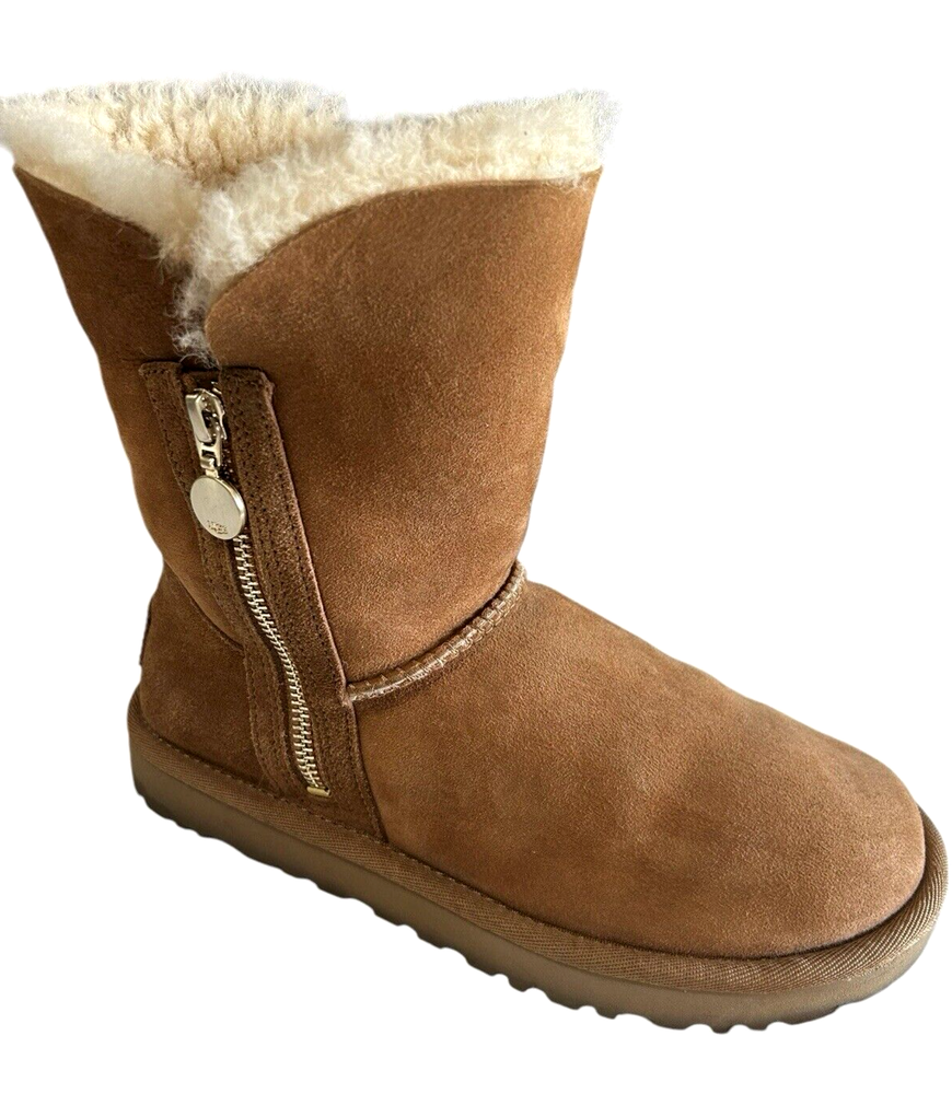 Ugg Bailey Mini Suede Sheepskin Chestnut Brown Zip  Winter Boots 1112480 Sz 5