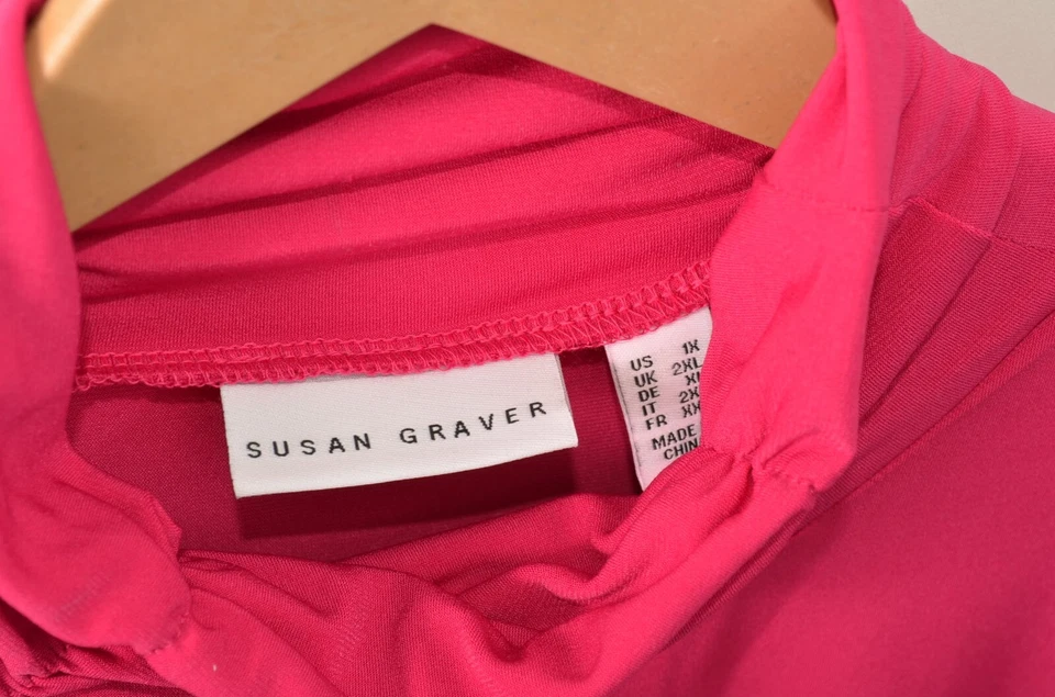 Susan Graver Blouse Womens 1X Pink Mock Neck Long Sleeve Stretchy Polyester - Image 4 of 4