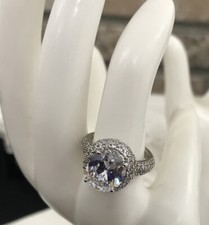 FINE GEMSTONE STERLING SILVER RING COCKTAIL ENGAGEMENT ROUND SIZE 7 CZ