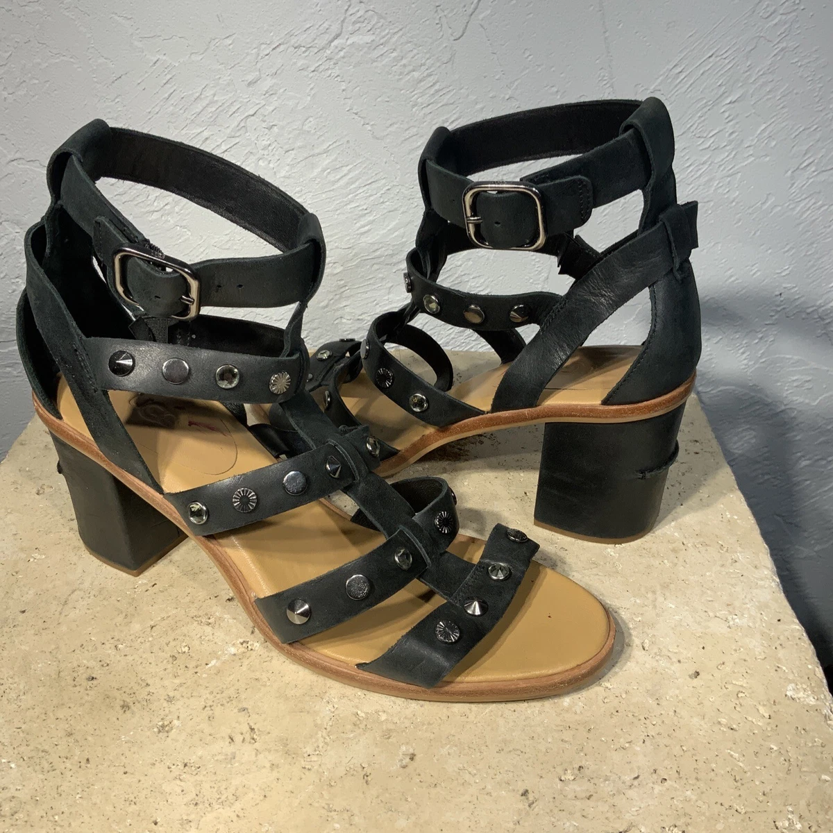 UGG MACAYLA STUDDED BLING LEATHER GLADIATOR ANKLE BOOT HEELS US 12