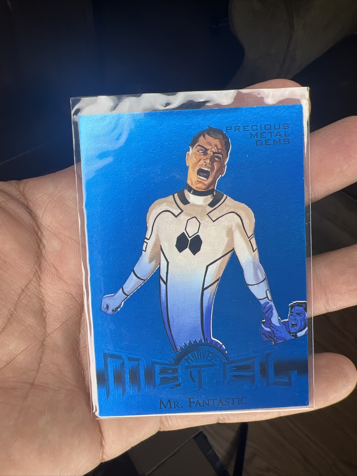 2013 Fleer Retro Marvel Metal Precious Metal Gems Blue #1 Mr. Fantastic 23/50
