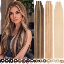 100 Russian Remy Tape In Real Human Hair Extensions Skin Weft Full Head 200g US