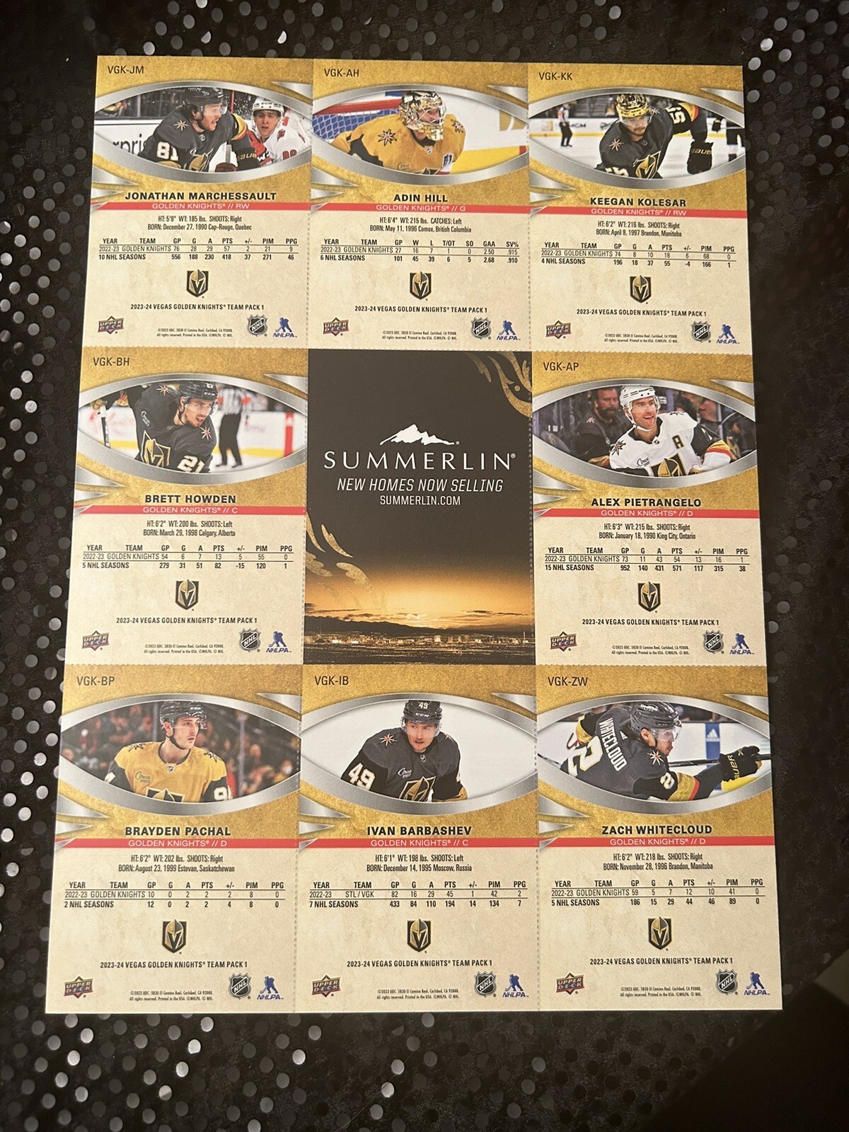 202324 UPPER DECK VEGAS GOLDEN KNIGHTS TEAM SET 1 TMobile Arena