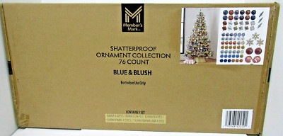 Member's Mark 76ct Shatterproof Ornament Collection, Blue & Blush
