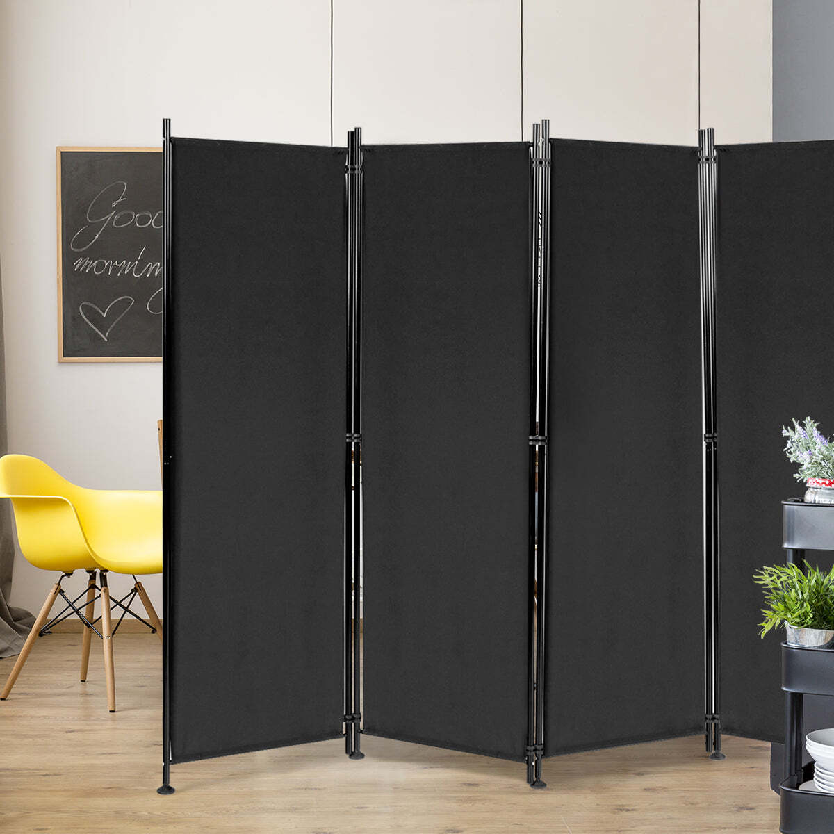 NNECW 4-Panel Folding Room Divider with Adjustable Foot Pads for Home-Black