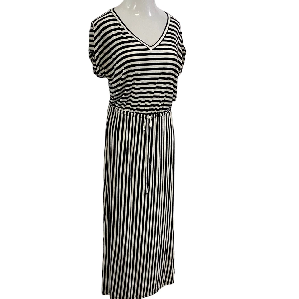 Caslon Dress Womens Medium Maxi Stripe Nautical Drawstring Waist Coastal Knit - image 3 of 4