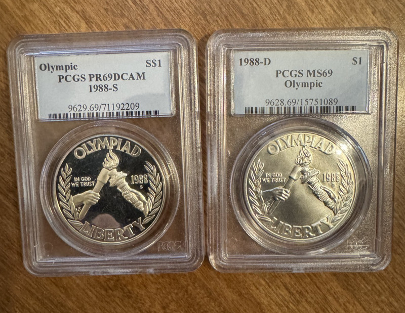 1988- D and S - Olympic Silver Dollars ($1) - PCGS MS69 and PR69DCAM