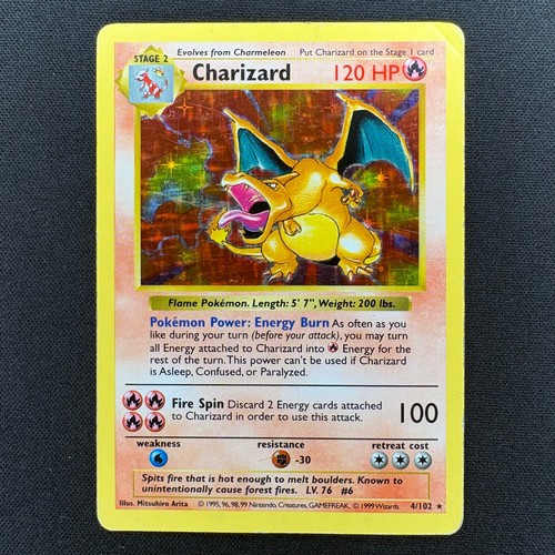 Charizard 4/102 Holo Rare Base Set Shadowless Pokemon Unlimited HP/DMG