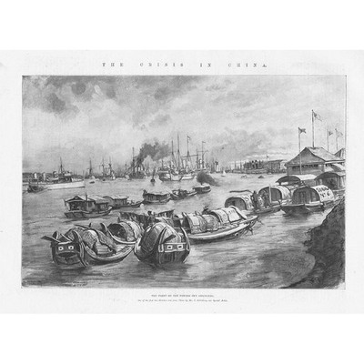 CHINA Flotte der Alliierten vor Shanghai - Antikdruck 1900