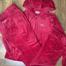 Juicy Couture XL Wide Leg Pant/L Hoodie Classic Bling Red Velour Tracksuit