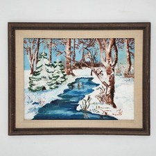 Framed Oil Painting Winter Forest Landscape at Sunset — listing 4