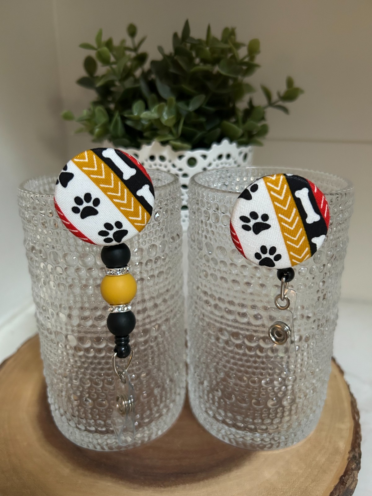 Dog Bones Paws Fall Beads Retractable ID Name Badge Holder teacher Vet Tech