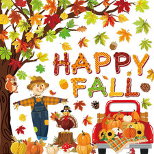 89Pcs Happy Fall Bulletin Board Decorations Set Fall Tree Pumpkin Maple Leaves T