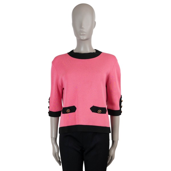 73185 Auth Gucci Pink & Black Silk & Cotton 2019 Contrast Trim Sweater S