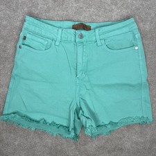 Judy Blue Mid Rise Denim Shorts Size Large Blue Garment Dyed Pockets 3.5" Inseam