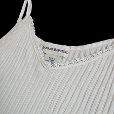 Y2K Vintage Lace Trim Camisole Top XS Cream Ribbed Cotton Coquette 90s Dainty