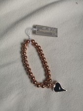 Rose Gold Plated Bead Bracelet with Heart Charm  - 5 Sizes - Stretch / Stacker