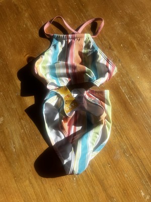 Roxy Girls Crop Top Bikini Swimsuit Sz 10 Swimming Floral NEW NWT