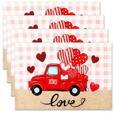 Valentine's Day Placemats,Love Heart Placemats Set of 4,Valentine's Table Mats