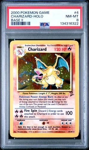 2000 POKEMON BASE SET 2 #4 CHARIZARD-HOLO PSA 8