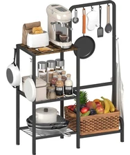 Kitchen Stand Shelf with Storage, 3-Tier Utility Baker's Rack for Spices, Adj...