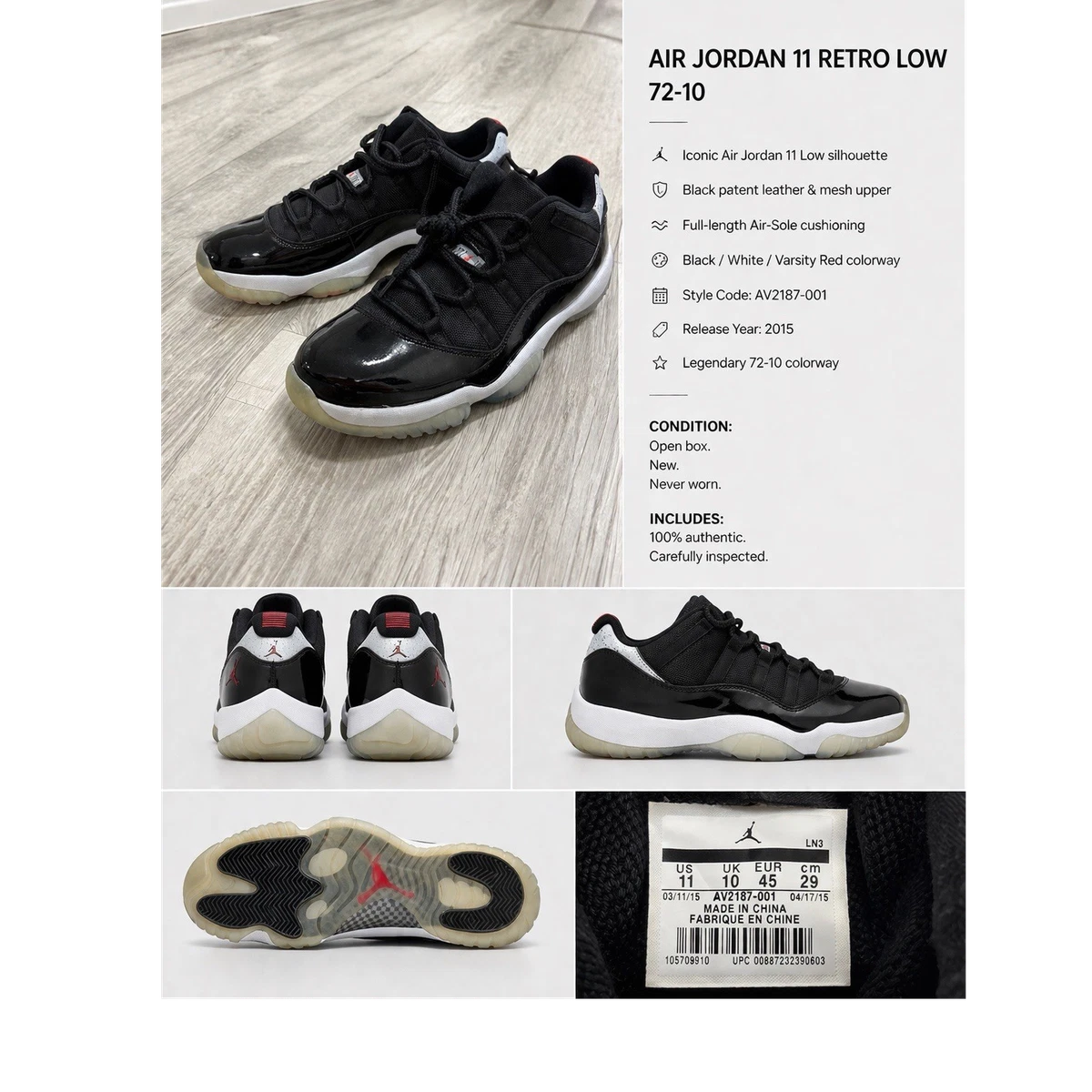 Jordan 11 72-10 Black for Sale | Authenticity Guaranteed | eBay