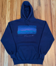 Vintage 1985 Vermont Graphic Hoodie Mens L Navy Jerzees USA Made Pullover Nature