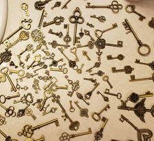 100PCS Vintage Skeleton Keys Antique Bronze Brass Mixed Set 300g Bulk Lot USANew