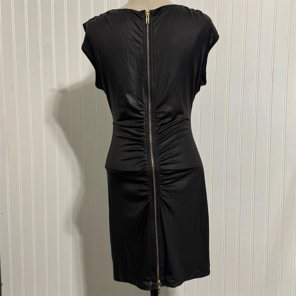VTG Rocawear M Black Bodycon Dress Gold Zippers Chains Y2K Streetwear Glam - Image 3 of 4