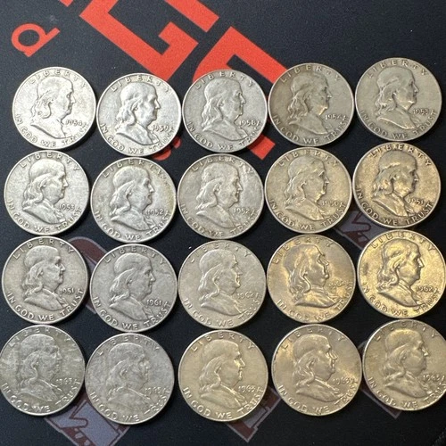New ListingLot of 20 Mixed Dates U.S. Franklin Half Halves Dollar Silver Coins 90% 1950-63