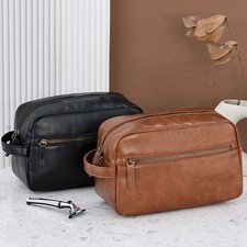 Travel Wash Bag Toiletry Large Capacity Shaving Gym Makeup Bag Mens PU Leather