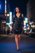 Astr The Label SHOULDER CUTOUT LONG SLEEVE SATIN Black MINI DRESS Medium
