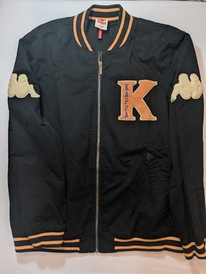 KAPPA Klaus Varsity Letterman Jacket XL Black/Orange Retro Streetwear Style 
