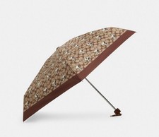 NWT Coach CBS80 UV Protection Mini Umbrella In Peanuts Snoopy Print Tan Brown