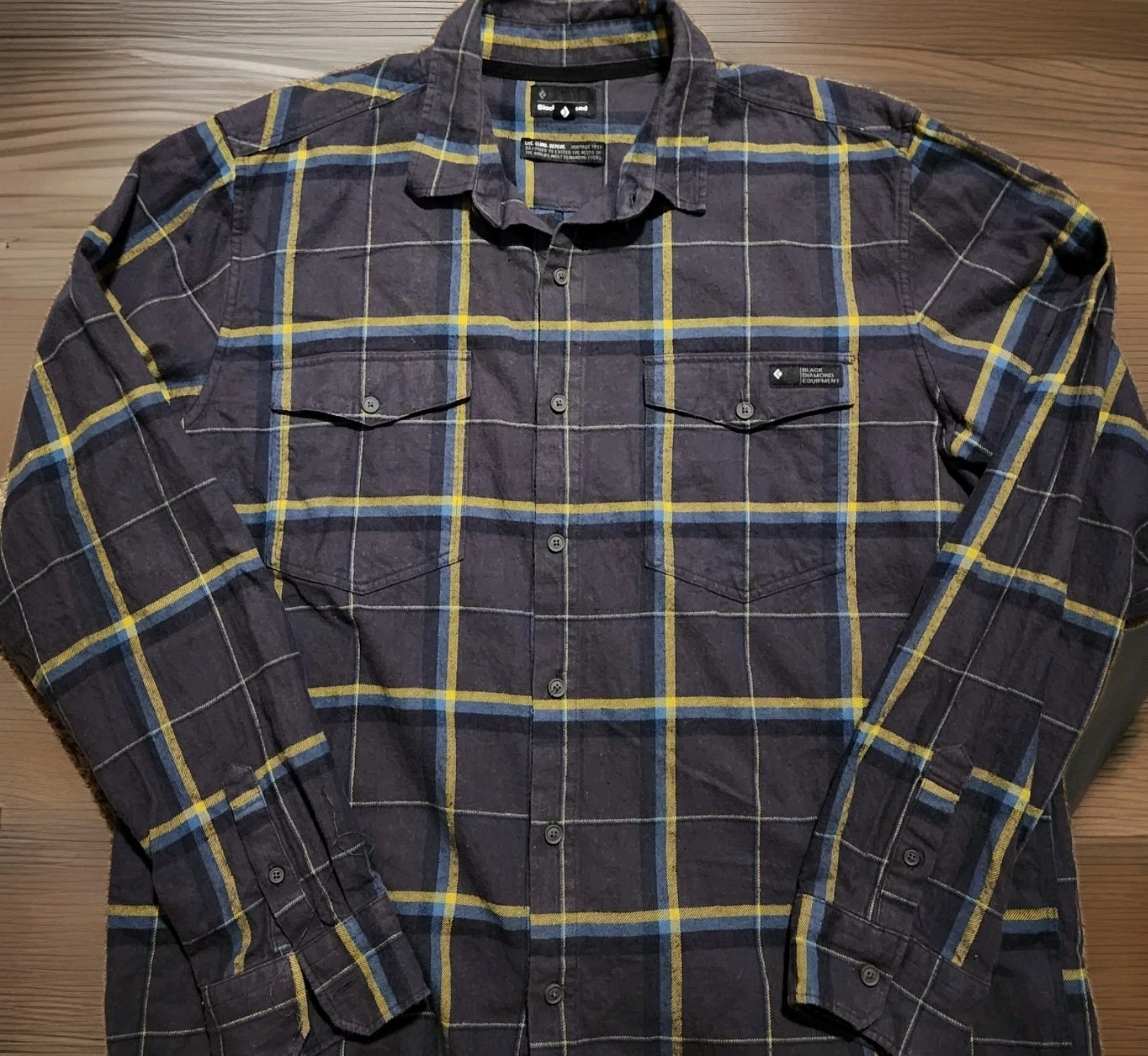 Black Diamond Shirt Mens XL Plaid Flannel Button Up Outdoor Hiking Hemp L/S