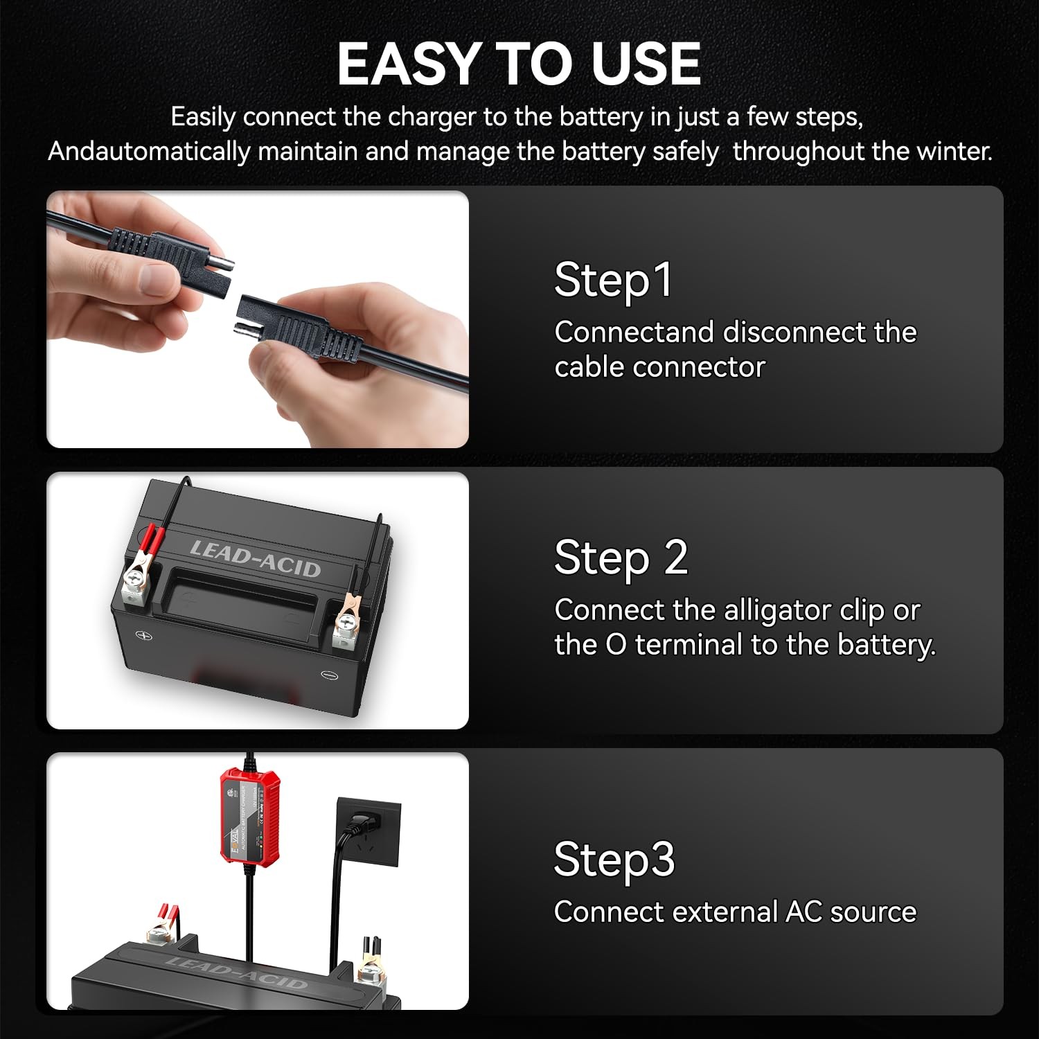 Foval Automatic Trickle Battery Charger 12V 1000mA Smart Battery Charger