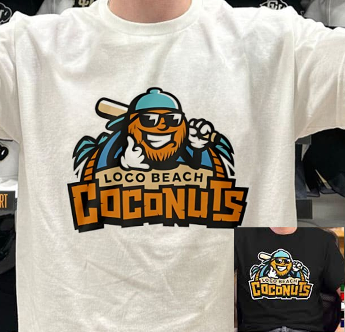 Loco Beach Coconuts baseball logo T-shirt white black All sizes 