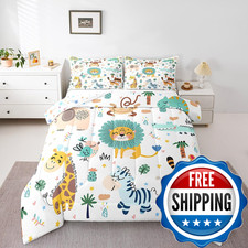 Feelyou Cartoon Jungle Animals Bedding Set Full Size Kids Safari Zoo Animals