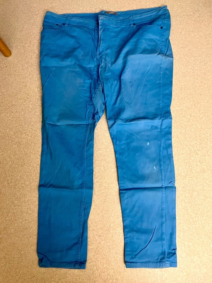 pantalon toile coton femme 3suisses bleu turquoise taille 48 tres bon etat - Photo 1/4