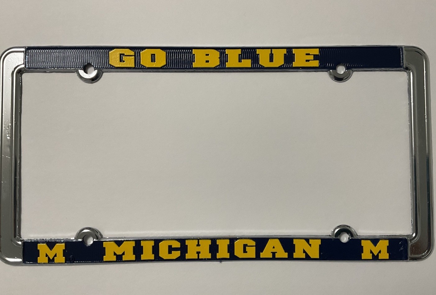Michigan GO BLUE Metal Chrome License Plate Frame New