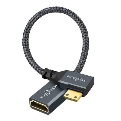 Mini HDMI to HDMI Adapter Cable 0.6FT, Nylon Braided 90° Degree Right Angle Male