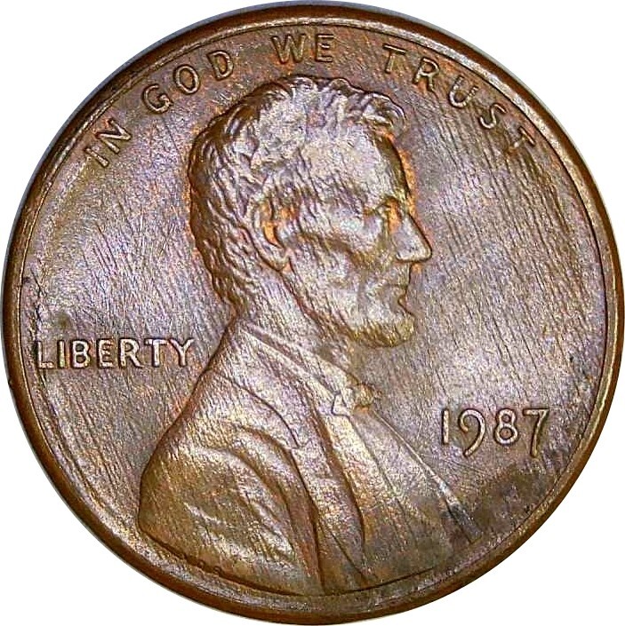 1987 Lincoln penny no mint mark cent RD 2.5 grams copper plated