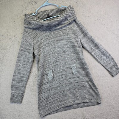 AGB Sweater Dress Womens L Gray Mock Neck Cozy Cable Knit Metallic Luxury Boho