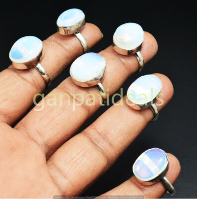 Opalite Gemstone Rings 10pcs Wholesale Lot 925 Silver Plated Jewelry