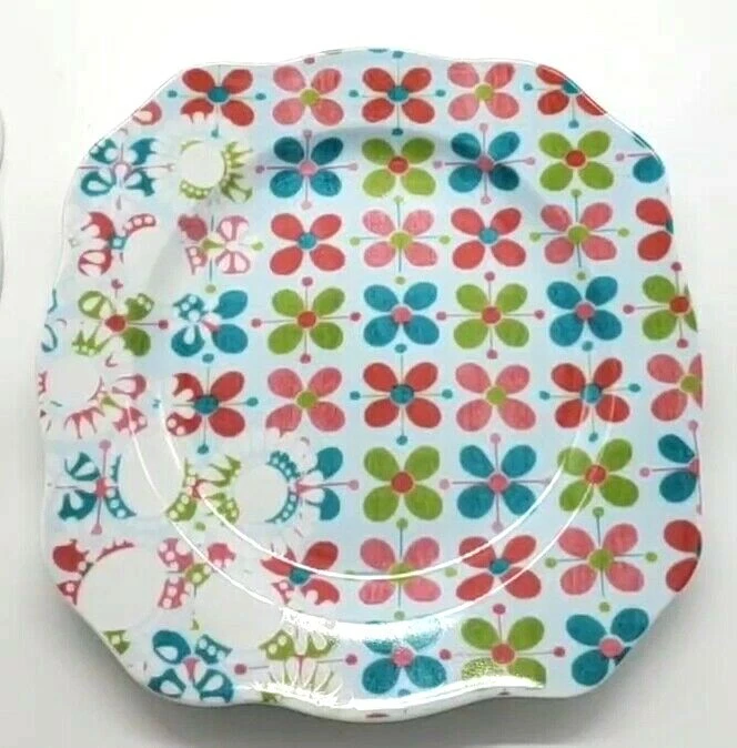 JUEGO DE 4 Platos de Ensalada Cuadrados Estampados Rosanna 8" Verde Paisley Rosa Floral Azul Rollo Foto 3 de 4