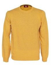 NWT EZZELINO SWEATER wool cashmere crewneck yellow 2-ply luxury Italy M